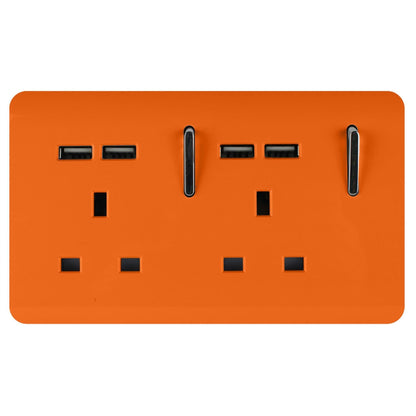 Trendi 2 Gang Artistic Modern Glossy 13 Amp 4x2.1mA USB Switched Tactile Plug Socket Orange