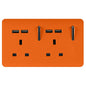 Trendi 2 Gang Artistic Modern Glossy 13 Amp 4x2.1mA USB Switched Tactile Plug Socket Orange