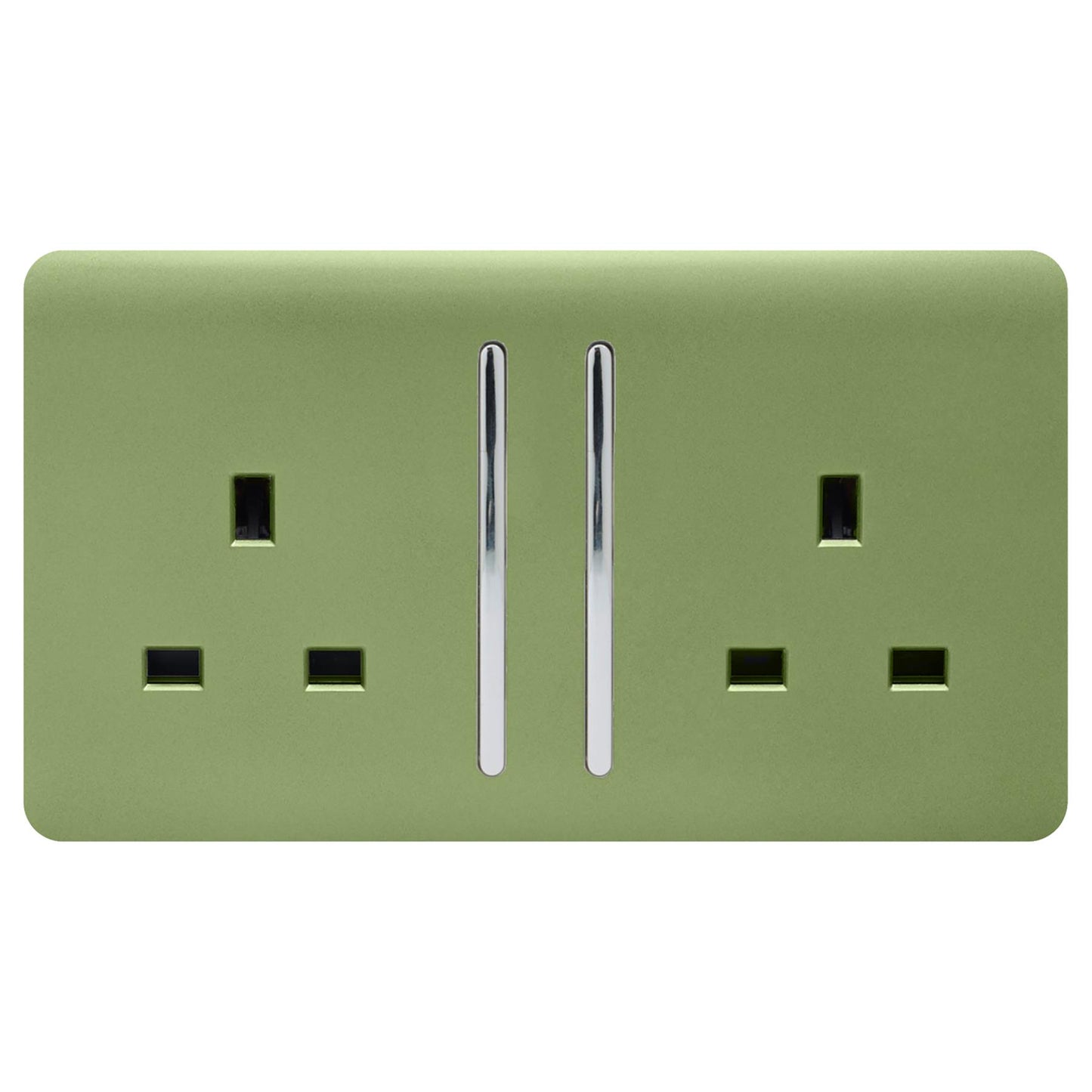 Trendi 2 Gang Artistic Modern Glossy 13 Amp Switched Tactile Plug Socket Moss Green (5 Pack)