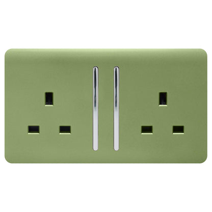 Trendi 2 Gang Artistic Modern Glossy 13 Amp Switched Tactile Plug Socket Moss Green (5 Pack)