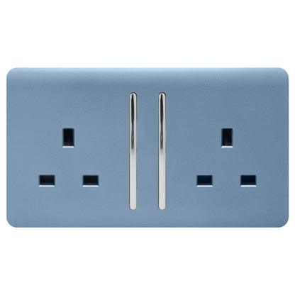 Trendi 2 Gang Artistic Modern Glossy 13 Amp Switched  Plug Socket Sky (3 Pack)