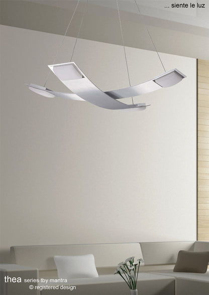 Mantra Fusion Thea Square Pendant 4 Light 28W LED 3000K, 2520lm, Satin Aluminium/Frosted Acrylic, 3yrs Warranty