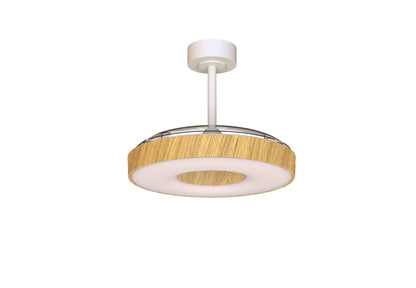 Coin Fan M 49cm 40W LED Dimmable Ceiling With Built-In 30W DC Fan, 3000-5000K Remote, APP, Alexa & Google Voice Control, 6400lm, Wood/White