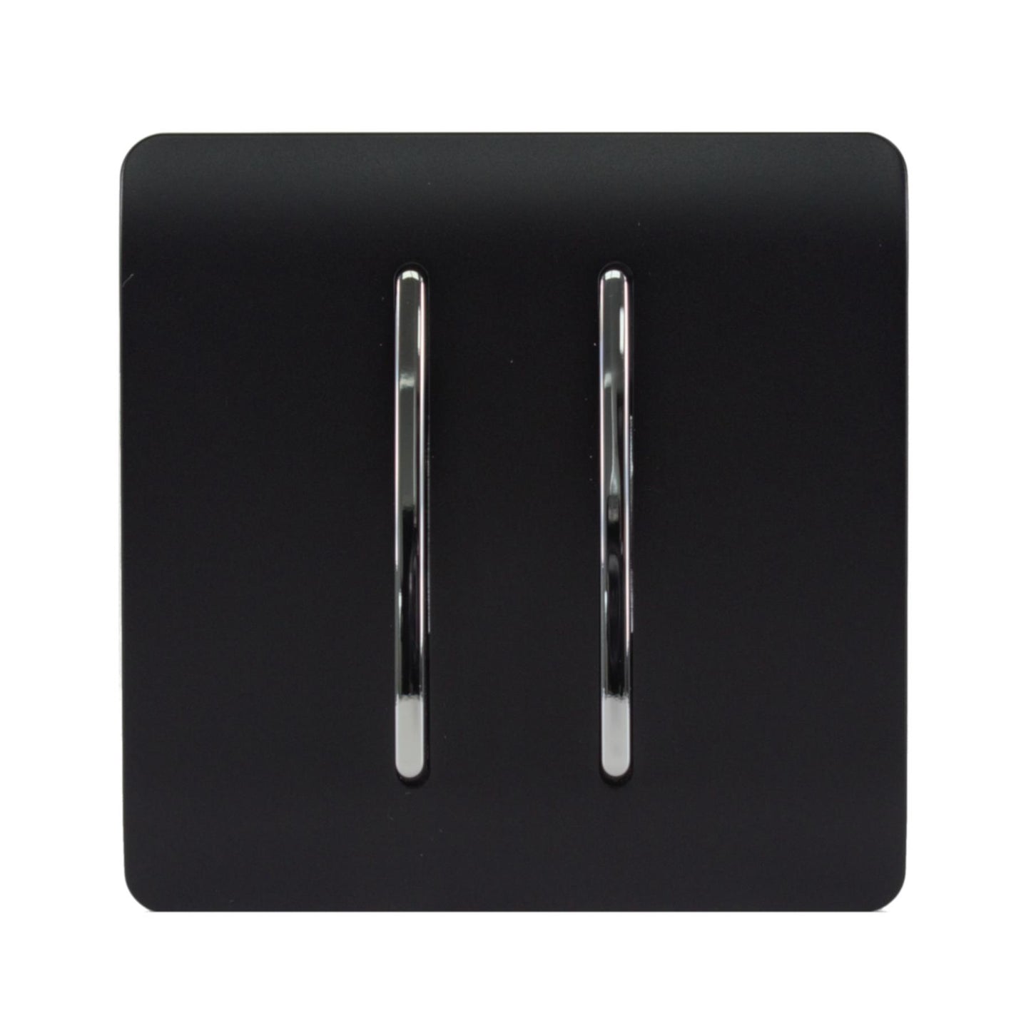 Trendi 2 Gang 2 Way 240V Screwless Artistic Modern Glossy 10 Amp Chrome Rocker Electrical Wall Light Switch in Matt Black (2 pack)