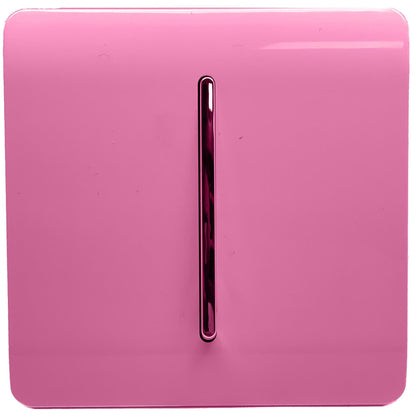 Trendi 1 Gang 2 Way 240V Screwless Artistic Modern Glossy 10 Amp Chrome Rocker Electrical Wall Light Switch in Candy Pink (3 pack)