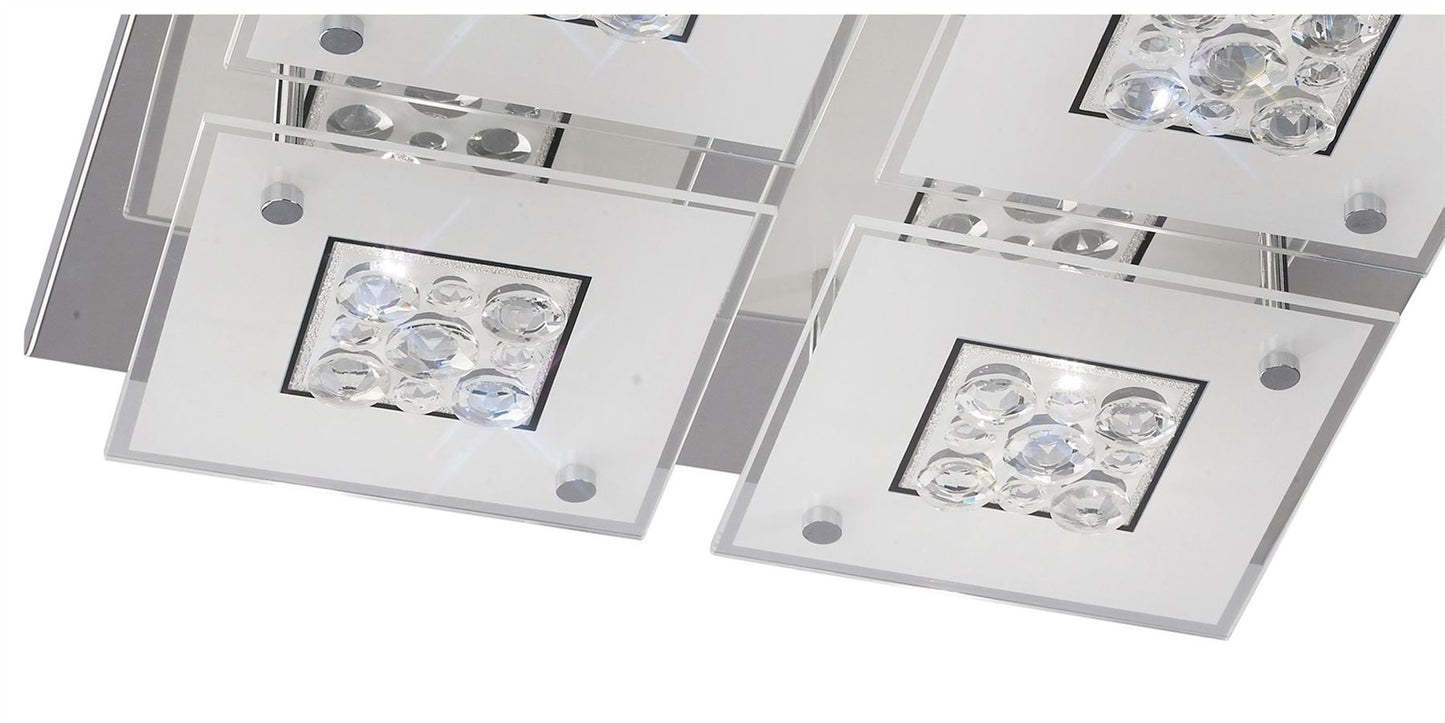 Diyas Cosmic Flush  Square 4 Light G9 Polished Chrome/Glass/Crystal Ceiling Light Fitting