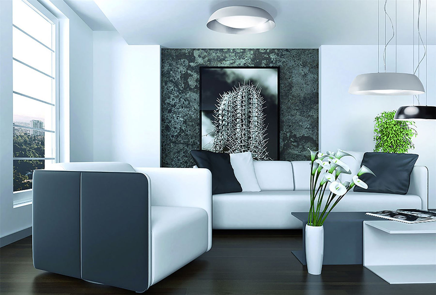 Mantra M4846 Argenta Ceiling Large 30W LED 3000K, 3000lm, Matt White/Silver/White Acrylic, 3yrs Warranty - M4846 Ceiling