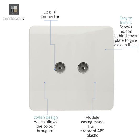 Trendi Artistic Modern Glossy Tactile 2 Gang TV Socket White ART-2TVSWH