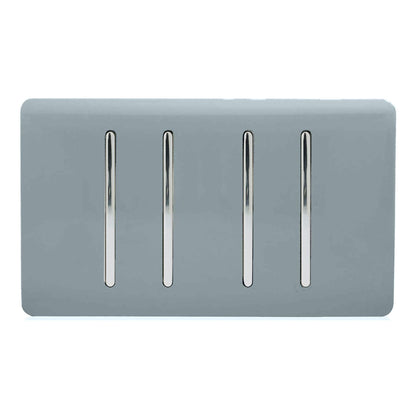 Trendi 4 Gang (2 Way & 2xIntermediate) Glossy 10 Amp Rocker Light Switch Cool Grey