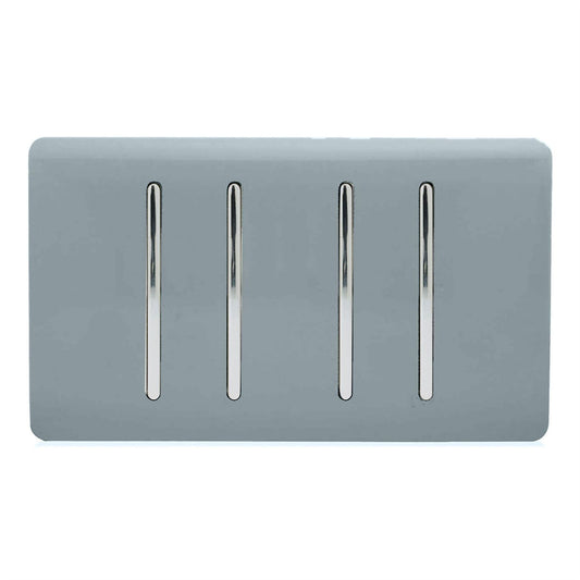Trendi 4 Gang (2 Way & 2xIntermediate) Glossy 10 Amp Rocker Light Switch Cool Grey