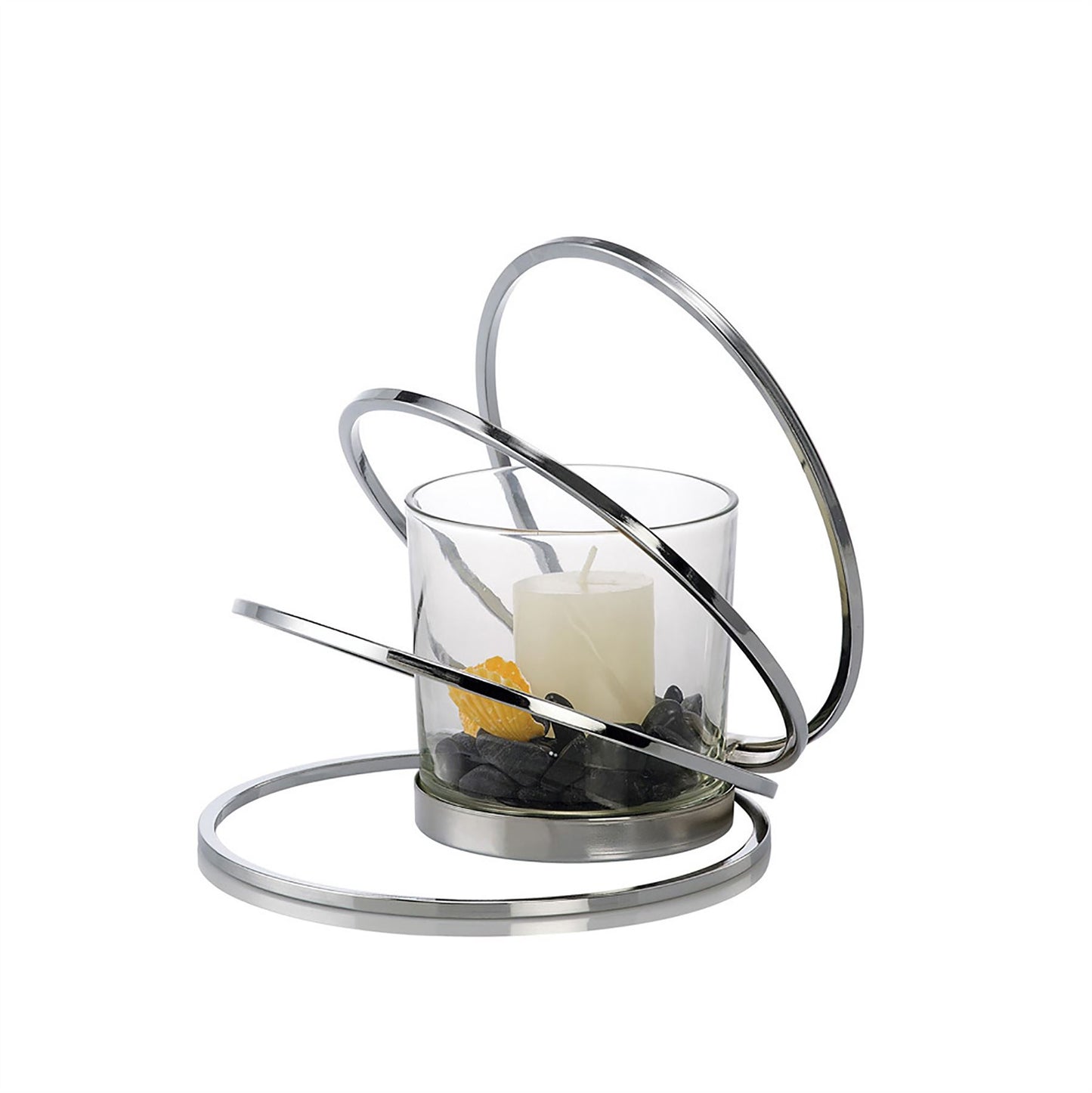 Diyas Home (DH) Oreo Candle Holder 4 Ring Medium Polished Chrome/Clear Glass Art