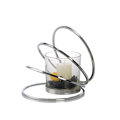 Diyas Home (DH) Oreo Candle Holder 4 Ring Medium Polished Chrome/Clear Glass Art