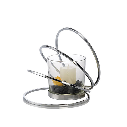 Diyas Home (DH) Oreo Candle Holder 4 Ring Medium Polished Chrome/Clear Glass Art