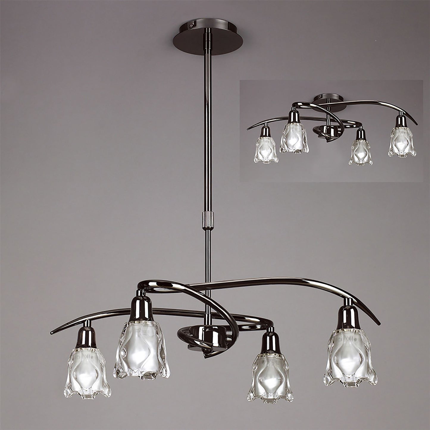 Mantra Amel 51cm Telescopic Convertible To Semi Flush 4 Light L1/SGU10, Black Chrome, CFL Lamps INCLUDED