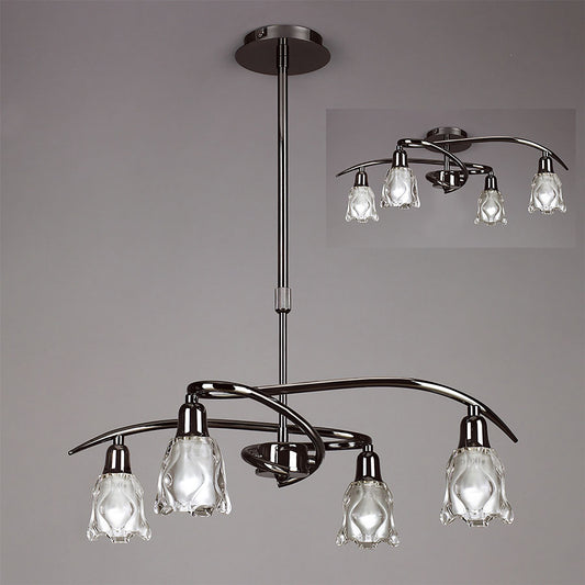 Mantra Amel 51cm Telescopic Convertible To Semi Flush 4 Light L1/SGU10, Black Chrome, CFL Lamps INCLUDED