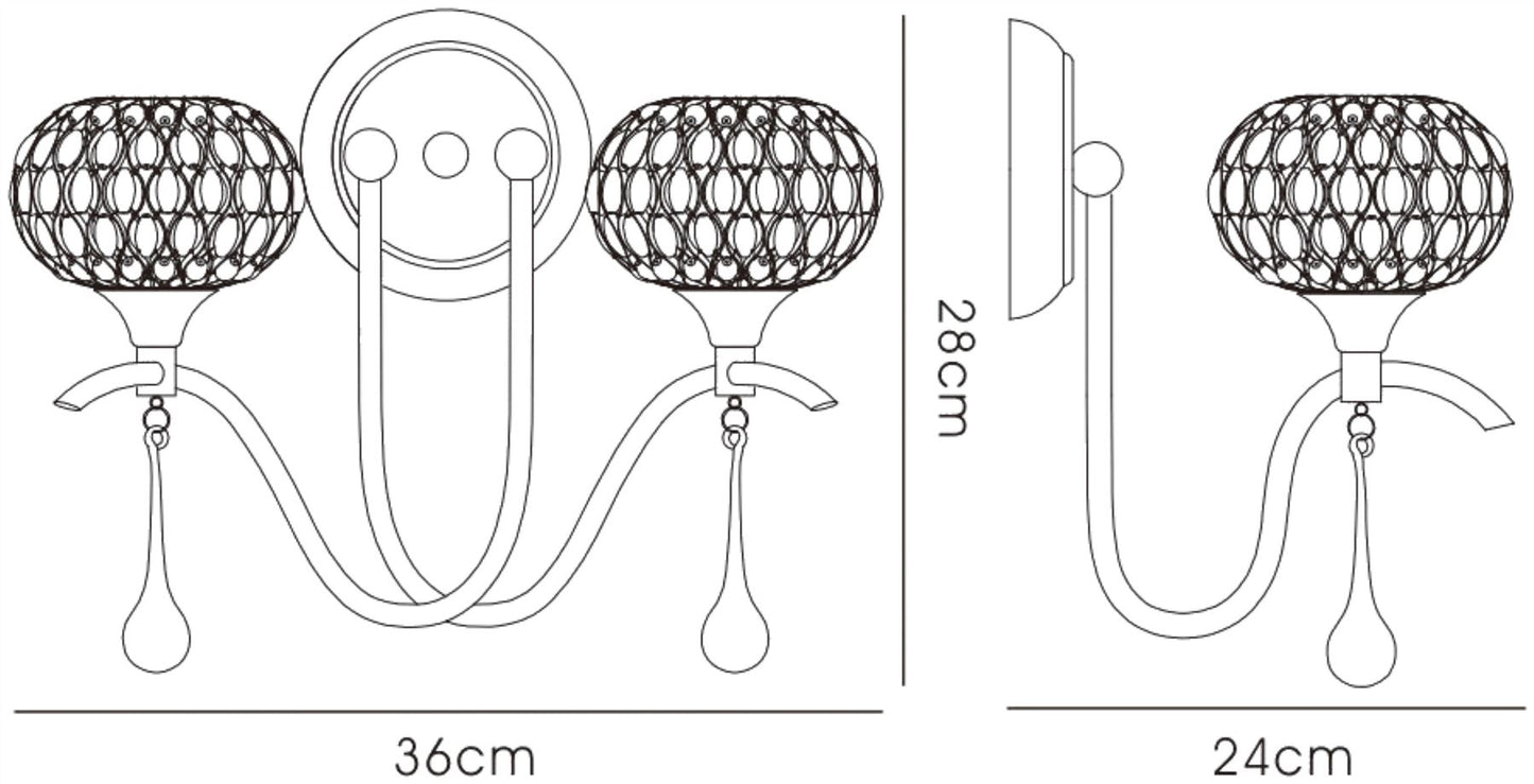 Diyas Chelsie Wall Light 2 Light G9 Polished Chrome/Clear Beaded Glass