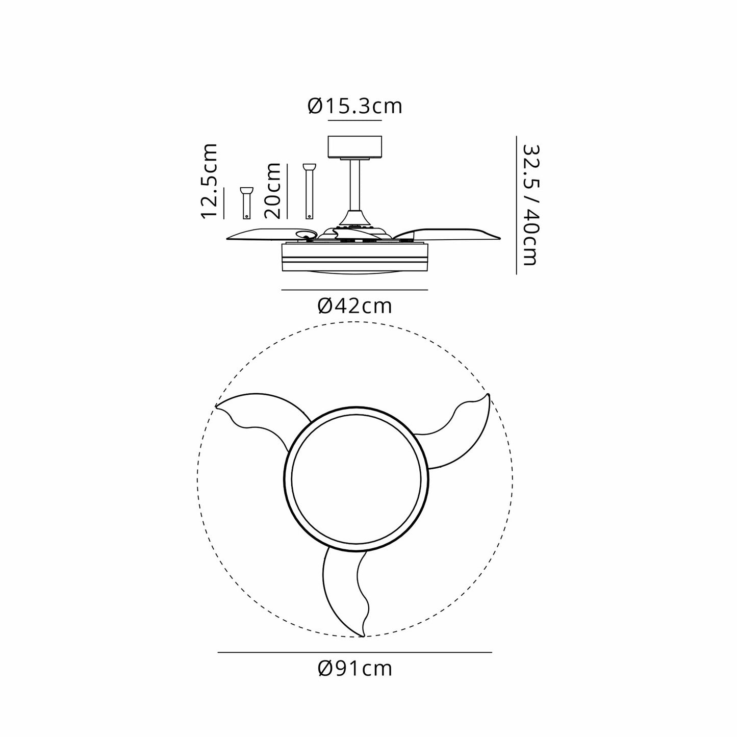 Villena S 42cm 30W LED Dimmable Ceiling Light With Built-In 24W DC Fan, 3000-5000K Remote Control, 4845lm, White, 5yrs Warranty