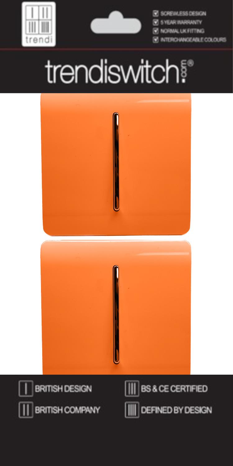 Trendi 1 Gang 2 Way 240V Screwless Artistic Modern Glossy 10 Amp Chrome Rocker Electrical Wall Light Switch in Sunset Orange (2 pack)