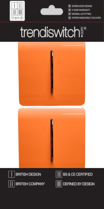 Trendi 1 Gang 2 Way 240V Screwless Artistic Modern Glossy 10 Amp Chrome Rocker Electrical Wall Light Switch in Sunset Orange (2 pack)