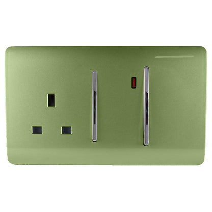 Trendi Artistic Modern Glossy 45 A Cooker Switch & Plug Socket Inc Neon Insert Moss Green