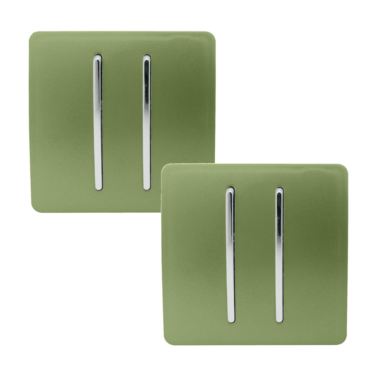 Trendi 2 Gang 2 Way 240V Screwless Artistic Modern Glossy 10 Amp Chrome Rocker Electrical Wall Light Switch in Moss Green (2 pack)