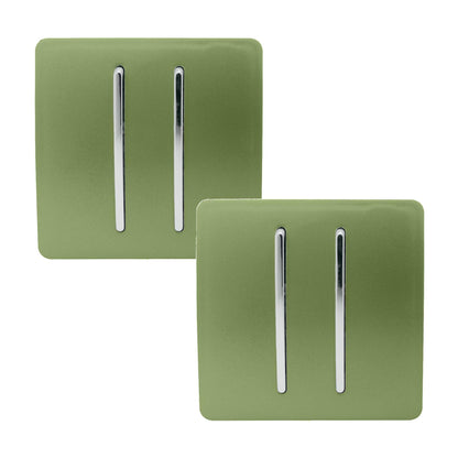 Trendi 2 Gang 2 Way 240V Screwless Artistic Modern Glossy 10 Amp Chrome Rocker Electrical Wall Light Switch in Moss Green (2 pack)