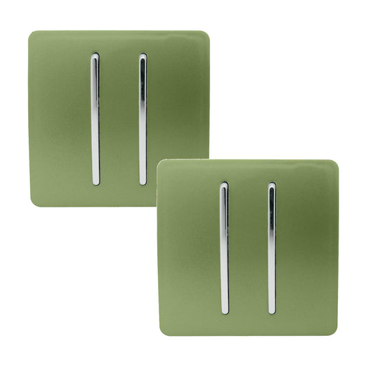 Trendi 2 Gang 2 Way 240V Screwless Artistic Modern Glossy 10 Amp Chrome Rocker Electrical Wall Light Switch in Moss Green (2 pack)