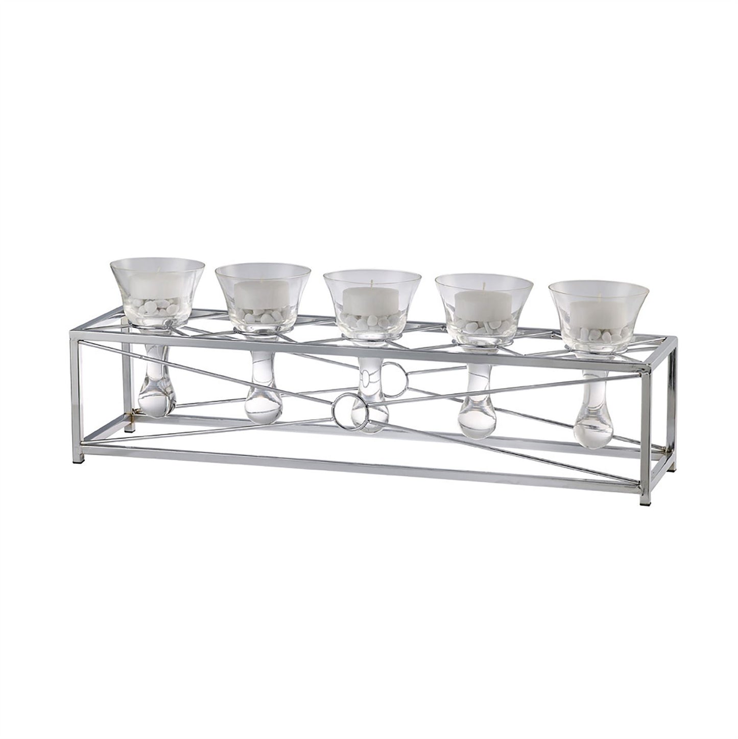 Diyas Home (DH) Tessa Candle Holder 5 Polished Chrome/Clear Glass Art