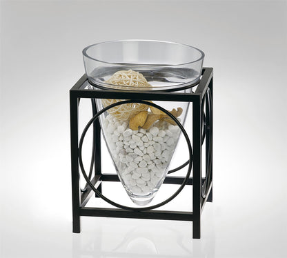 Diyas Home (DH) Tessa Candle Holder 1 Cone Large Black/Clear Glass Art