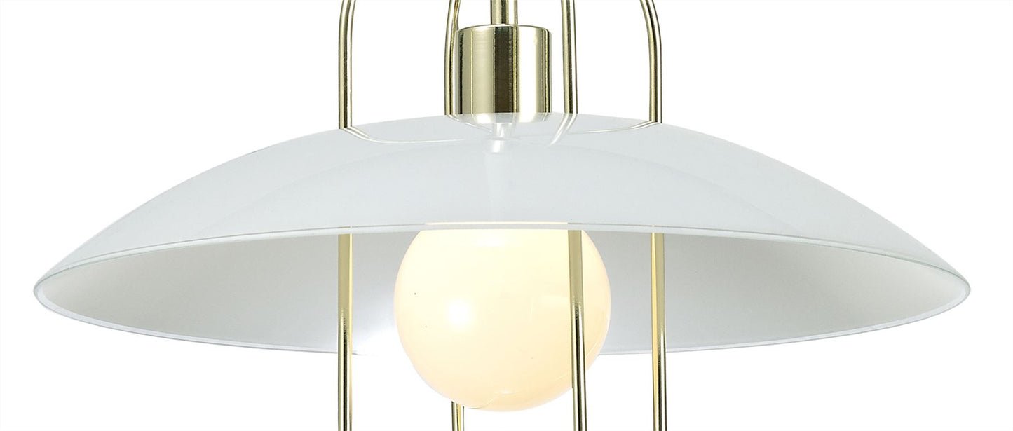 Deco Riva Rise & Fall Pendant 1 Light E27, Polished Brass/Opal White Glass Shade