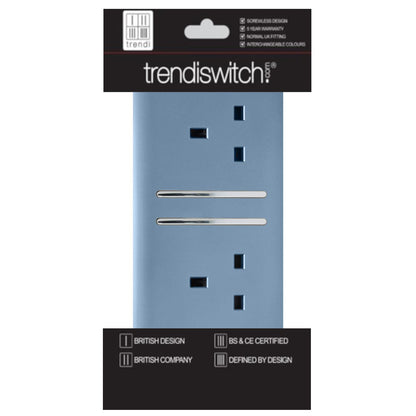 Trendi 2 Gang Artistic Modern Glossy 13 Amp Switched Plug Socket Sky (7 Pack)