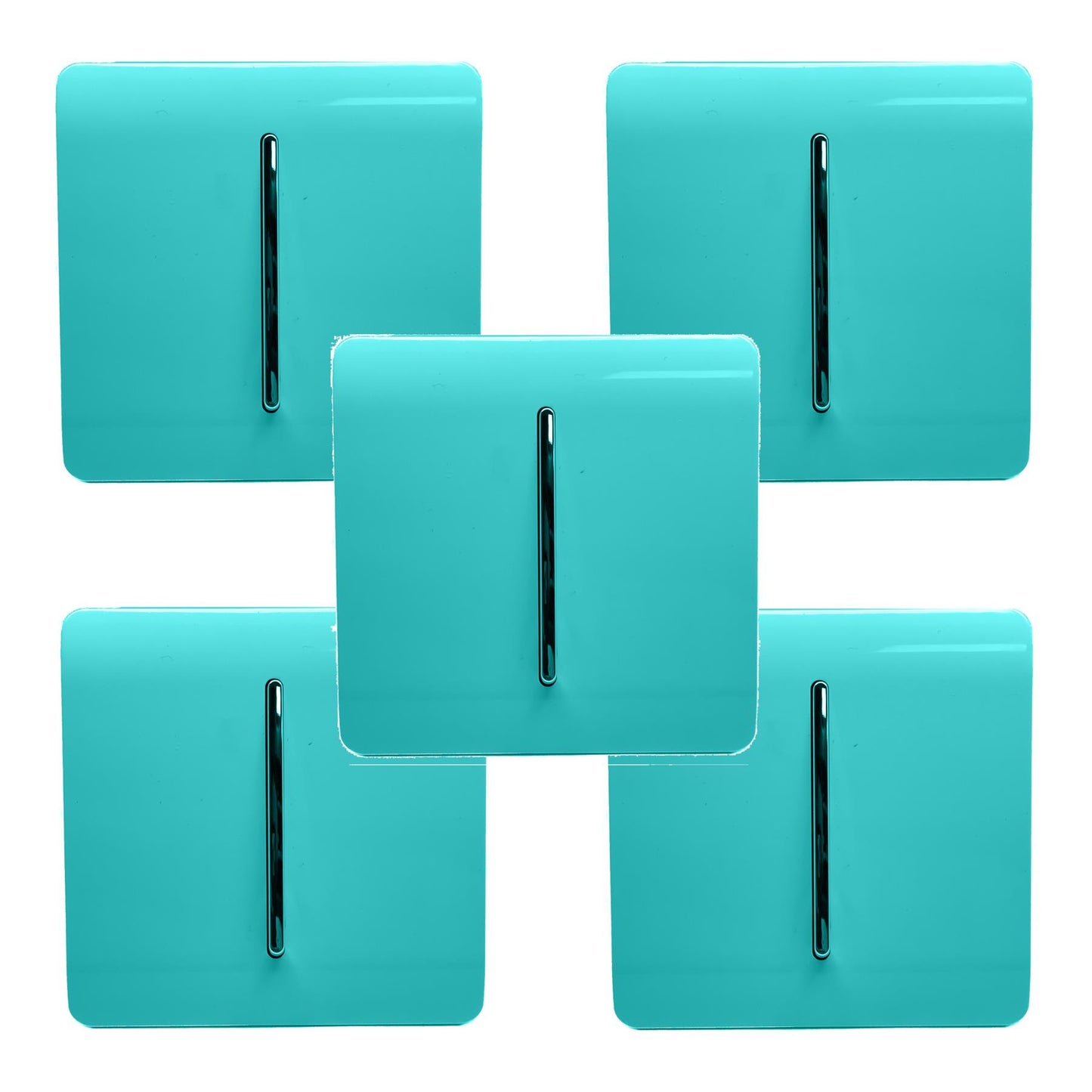 Trendi 1 Gang 2 Way 240V Screwless Artistic Modern Glossy 10 Amp Chrome Rocker Electrical Wall Light Switch in Bright Teal (5 pack)