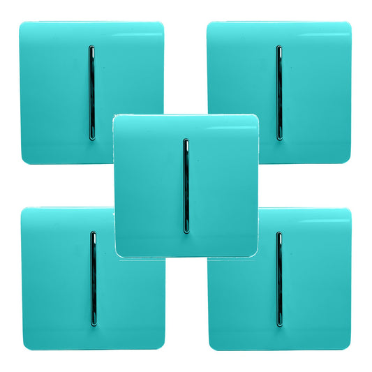 Trendi 1 Gang 2 Way 240V Screwless Artistic Modern Glossy 10 Amp Chrome Rocker Electrical Wall Light Switch in Bright Teal (5 pack)