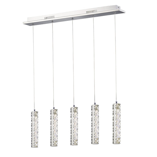 Diyas Galaxy Linear  5 Drop 15W LED 4000K Polished Chrome, Crystal Ceiling Pendant Light Fitting