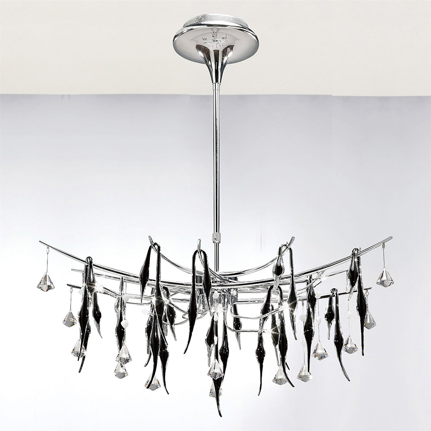 Diyas Cygnet  Oval 11 Light G4 Polished Chrome/Black Glass/Crystal, NOT LED/CFL Compatible Ceiling Pendant Light Fitting