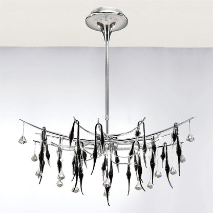 Diyas Cygnet  Oval 11 Light G4 Polished Chrome/Black Glass/Crystal, NOT LED/CFL Compatible Ceiling Pendant Light Fitting