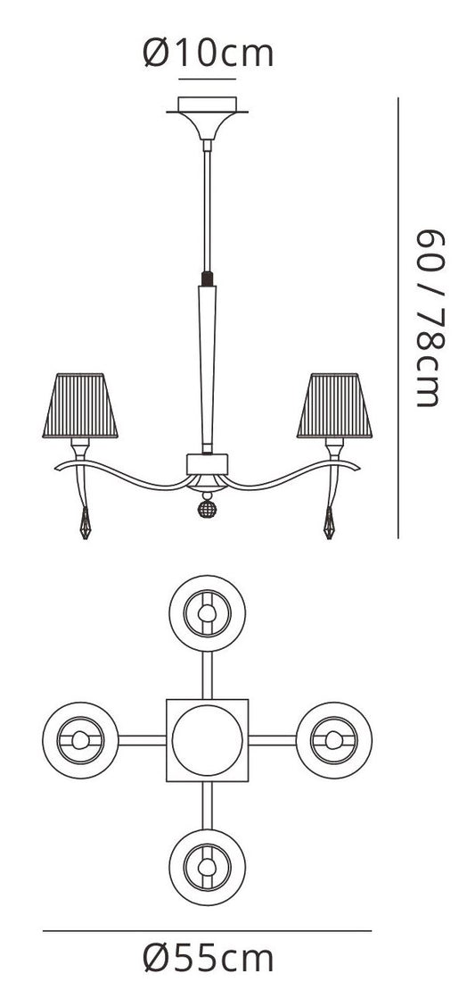Mantra M0343 Siena Pendant Round 4 Light E14, Polished Chrome with Black Shades and Black Crystal