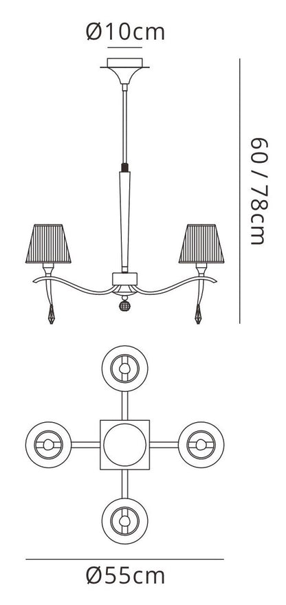 Mantra M0343 Siena Pendant Round 4 Light E14, Polished Chrome with Black Shades and Black Crystal