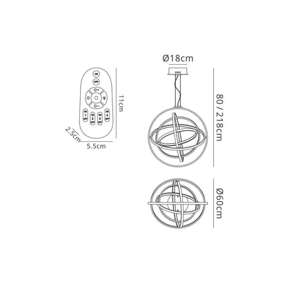 Mantra M5741 Orbital Pendant Round 60cm, 4 Ring, 90W LED 3000K, 3250lm, RF Remote Control White, 3yrs Warranty