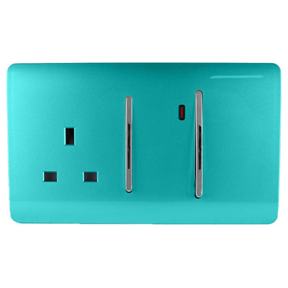 Trendi Artistic Modern Glossy 45 A Cooker Switch & Plug Socket Inc Neon Insert Bright Teal