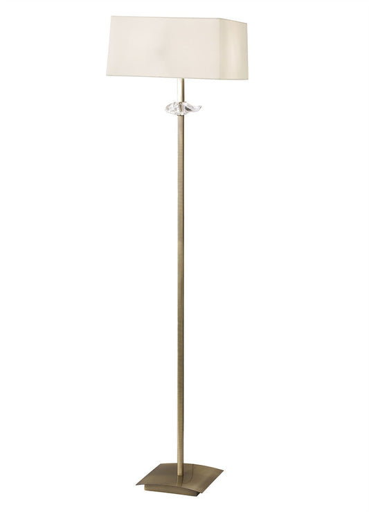 Mantra Akira Floor Lamp 3 Light E27, Antique Brass with Cream Shade