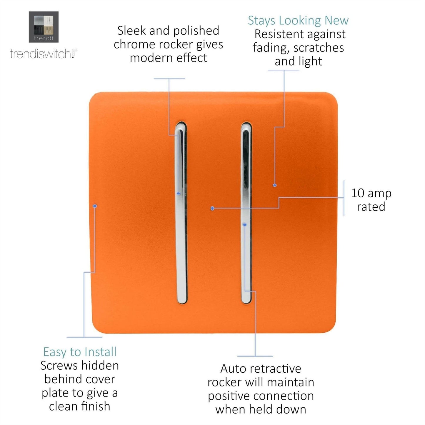 Trendi 2 Gang Artistic Modern Glossy Tactile Home Automation Switch Orange