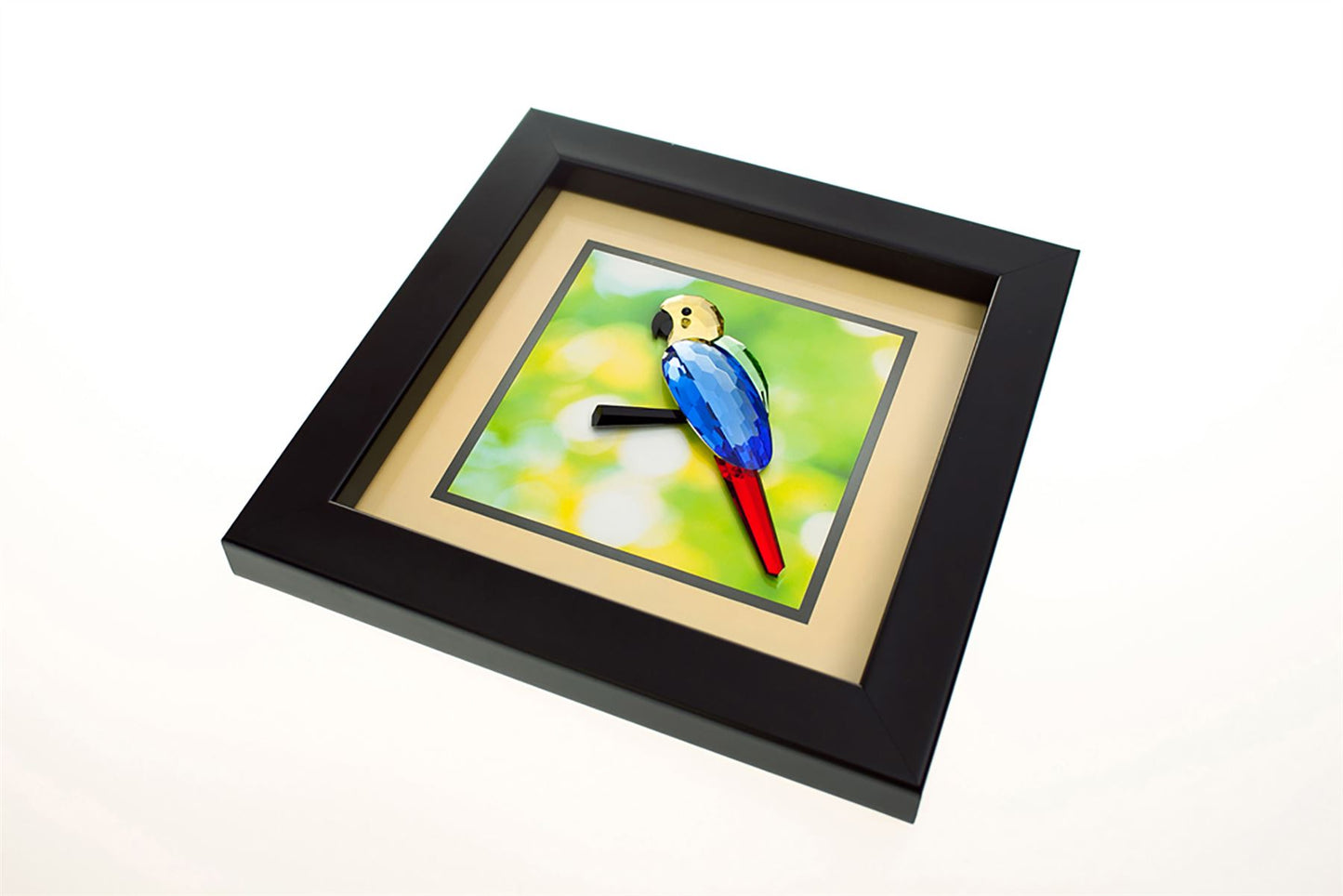 Diyas Home Crystal Wall Art (DH) Nature Parrot, Black Frame, Blue, Yellow, Black, Green, Red Crystal Framed