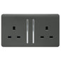 Trendi 2 Gang Raised Artistic Modern Glossy Screwless 13 Amp Single Pole with Chrome Switched UK Standard Electrical Double Wall Plug Socket in Charcoal Grey - ART-SKT213LCH