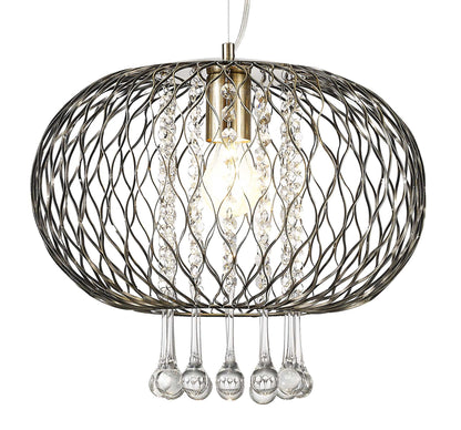 Diyas Chelsie 38cm Large  1 Light E27 Antique Brass/Clear Beaded Glass Ceiling Pendant Light Fitting