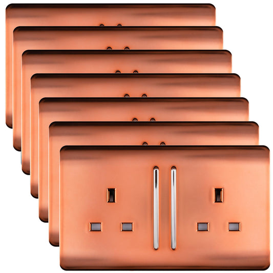 Trendi 2 Gang Artistic Modern Glossy 13 Amp Switched Tactile Plug Socket Copper (7 Pack)