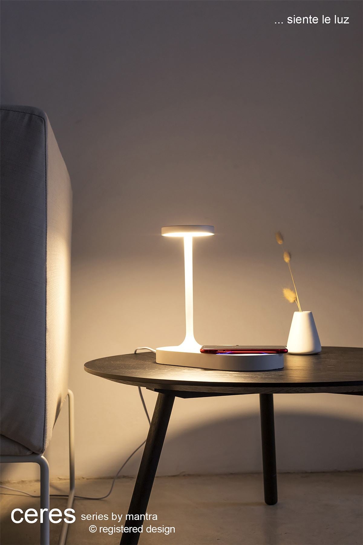 Mantra Ceres Table Lamp with Mobile Phone Induction Charger & USB Charger, 6W LED, 3000K, 450lm, White, 3yrs Warranty