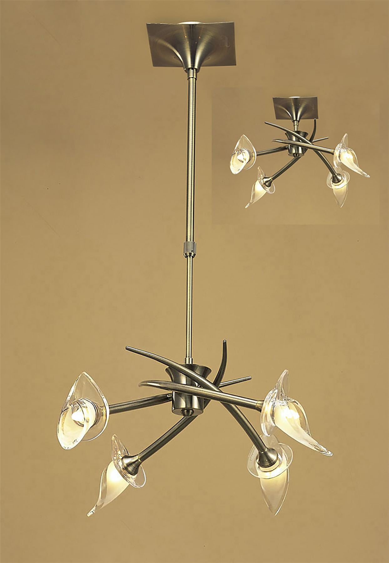 Mantra Flavia 54cm Telescopic Pendant Convertible To Semi Flush Round 4 Light G9, Antique Brass
