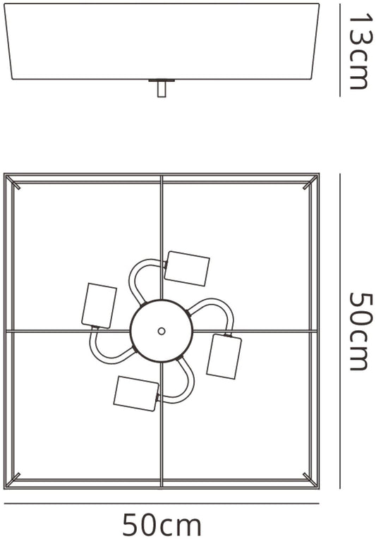 Mantra Akira Square Flush Ceiling 4 Light E27, Polished Chrome/Frosted Glass with Black Shade