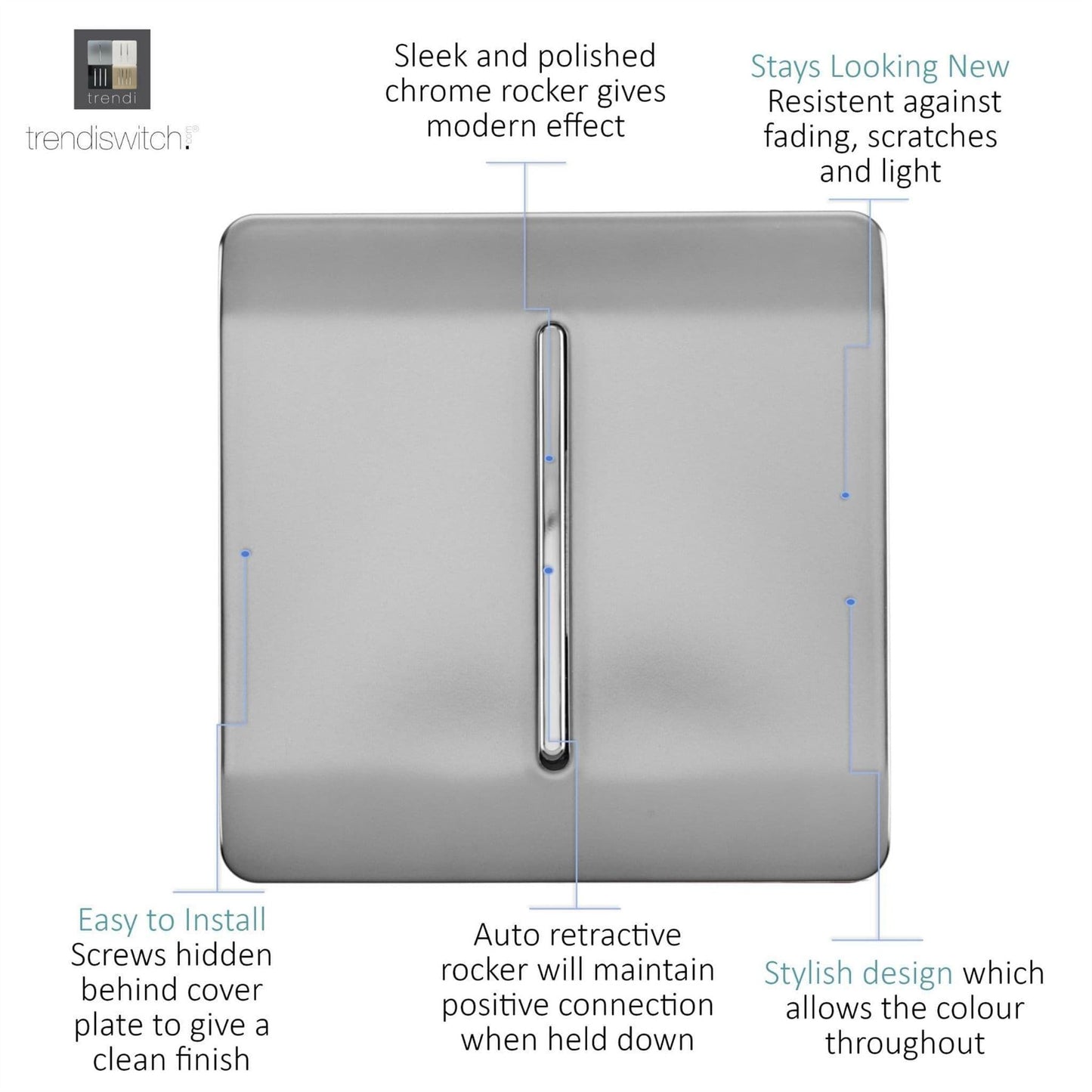 Trendi Switch 1 Gang Retractive Home Automation Switch in Brushed Steel